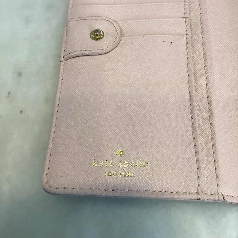 Kate Spade Wallet Pink Leather Polka Dot Patent Sleek Slim Full Sized Wallet